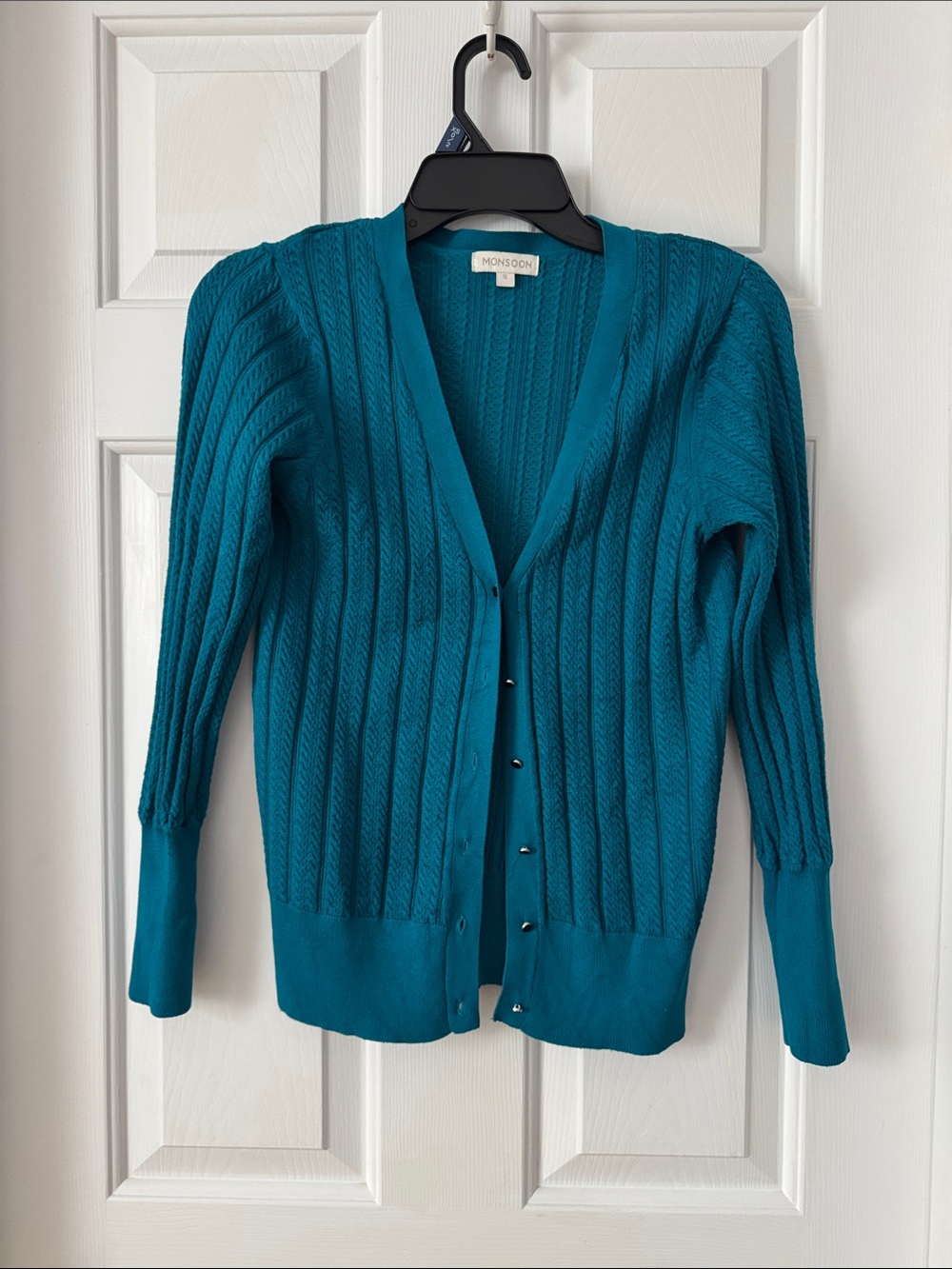 Monsoon Teal Cable-Pattern V-Neck Cardigan